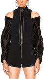 Black Jacket with Zip Sleeves & Black Shorts with Rib Insert & Studded Hem Set - DESIGNER INSPIRED FASHIONS