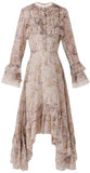 Printed Asymmetric Ruffled Dress - Oatmeal or Blue - DESIGNER INSPIRED FASHIONS