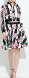 Floral & Stripe Print Jacket & Skirt Set