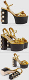 Metallic Leather Platform Sandals, Gold - DESIGNER INSPIRED FASHIONS