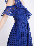 Guipure Frill Midi Dress, Blue - DESIGNER INSPIRED FASHIONS