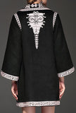 Embroidered Jacquard Coat, Black