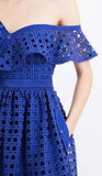 Guipure Frill Midi Dress, Blue - DESIGNER INSPIRED FASHIONS
