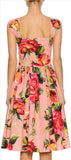 Cap-Sleeve Floral-Print Poplin Dress, Pink Pattern - DESIGNER INSPIRED FASHIONS