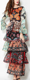 Colorful Patchwork-Print Long Ruffle Tiered Dress - DESIGNER INSPIRED FASHIONS
