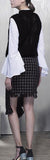 3 Pc Beaded Wool Vest, Blouse and Asymmetric Fringed Skirt