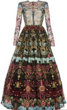 Ornamental Lace Long Sleeve Full Skirt Gown - DESIGNER INSPIRED FASHIONS