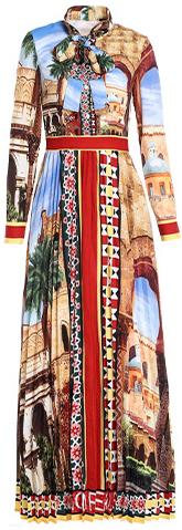 Printed Maxi Dress with Neck-Tie