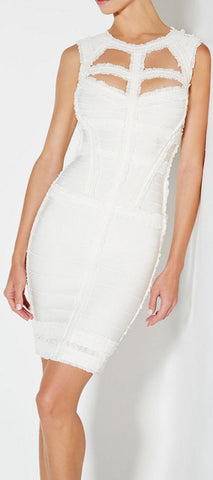 'Madyson' Cut-Out Bandage Dress, White - DESIGNER INSPIRED FASHIONS
