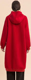 Long Red Wool Zip Hoodie-Coat