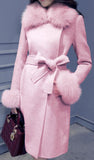 Fur-Trim Wool Wrap Coat - (Grey, Pink, Light Brown) - DESIGNER INSPIRED FASHIONS