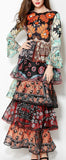 Colorful Patchwork-Print Long Ruffle Tiered Dress - DESIGNER INSPIRED FASHIONS