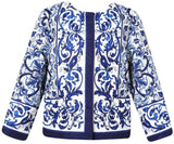 'Majolica' Tile Printed Jacket - Blue or Red - DESIGNER INSPIRED FASHIONS