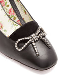 Anita Crystal-Bow Embellished T-bar Leather Pumps