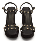 'Torchon' Rockstud Leather Wedge Sandals
