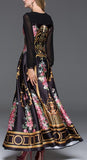 Long Print A-Line Gown - Black - DESIGNER INSPIRED FASHIONS