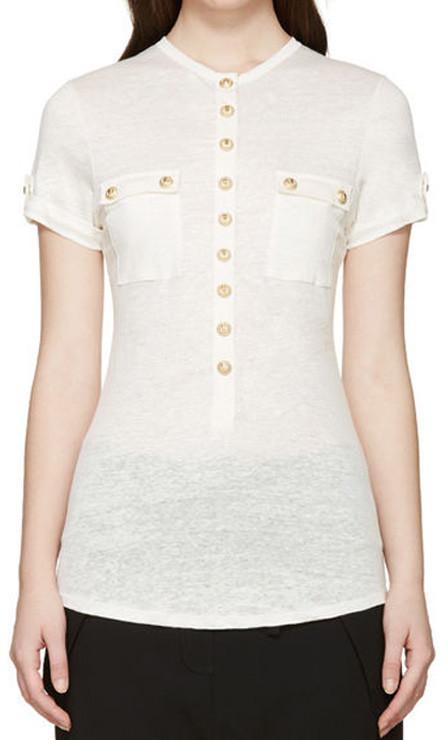 Button Embellished T-Shirt - (White, Black, Red,Green) - DESIGNER INSPIRED FASHIONS