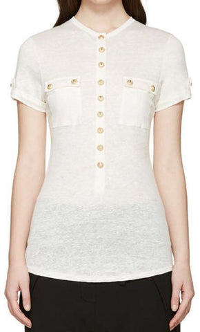 Button Embellished T-Shirt - (White, Black, Red,Green) - DESIGNER INSPIRED FASHIONS