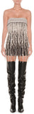 Strapless Crystal-Beaded & Pearlescent Fringe Satin Mini Cocktail Dress