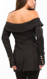 'All that Admiration' Off-Shoulder Blazer in Black - DESIGNER INSPIRED FASHIONS