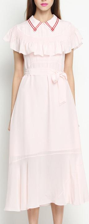 Silk Ruffle-Bib Midi Dress - DESIGNER INSPIRED FASHIONS