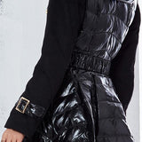 Black Flared Double-Breasted Puffer Coat