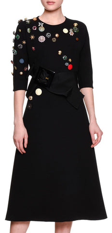 Half-Sleeve Embellished Dress - Black - DESIGNER INSPIRED FASHIONS