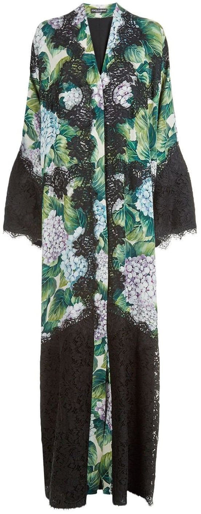 Lace Trimmed Hydrangea Print Abaya