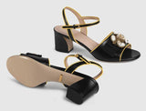 Leather Mid-Heel Sandal with Bee