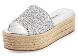 Glitter Platform Espadrilles Slide Sandal - Argento - (Silver or Gold) - DESIGNER INSPIRED FASHIONS