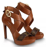 Horizon Platform Sandals, Brown/Monogram