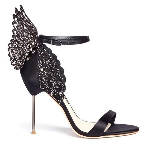 'Evangeline' Angel Wing Sandals-Black - DESIGNER INSPIRED FASHIONS