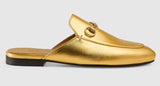 Princetown Metallic Leather Slippers, Gold