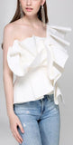 One-Shoulder Ruffled Top, White - DESIGNER INSPIRED FASHIONS