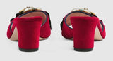 Velvet Mid-Heel Slide with Bee - Black or Red
