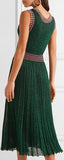 Convertible Wrap-Effect Pleated Crochet-Knit Midi Dress - DESIGNER INSPIRED FASHIONS