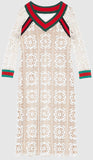 Macrame Lace Contrast-Stripe Knit Dress - DESIGNER INSPIRED FASHIONS