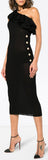 One Shoulder Dress with Gold Buttons
