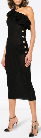 One Shoulder Dress with Gold Buttons