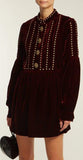 Studded and Pleated Velvet Mini Dress