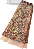 Sequin-Embellished Midi Skirt with Tulle Hem - DESIGNER INSPIRED FASHIONS
