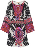 Flared-Sleeve Printed Tunic Dress