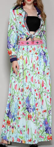 Floral Printed Shirt & Pleated Maxi Skirt Set