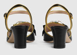 Leather Mid-Heel Sandal with Bee