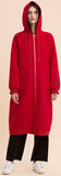 Long Red Wool Zip Hoodie-Coat