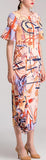 Ruffle-Contrast Printed Midi Dress