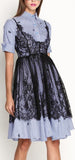 Lace and Striped Shirt-Dress