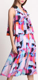 Chiffon & Silk-Blend Multi Colored Ruffled Sleeveless Midi Dress