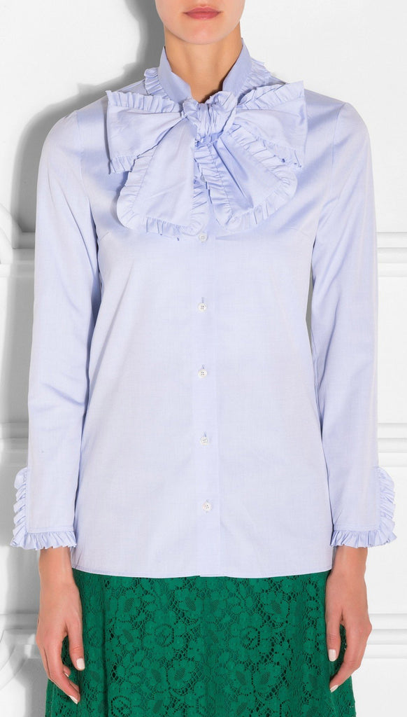Bow-Tie Ruffle Oxford Shirt - DESIGNER INSPIRED FASHIONS