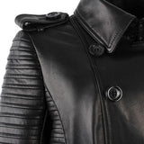 Black Double-Breasted Faux-Leather Trench Coat - DESIGNER INSPIRED FASHIONS